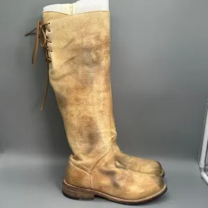 Bed Stu Manchester Distressed Tall Boots Womens Size 6.5 Tan Shoes Back Lace