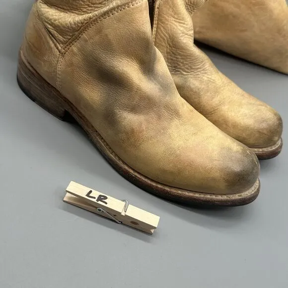 Bed Stu Manchester Distressed Tall Boots Womens Size 6.5 Tan Shoes Back Lace