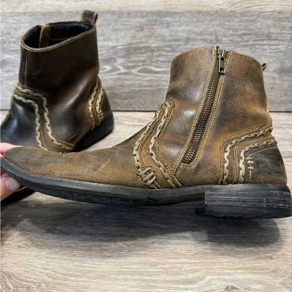 Bed Stu Revolution Distressed Leather Embroidered Western Boots US Men 8.5