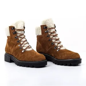 Bernardo Studio Women Dash Brown Suede Faux Fur Cuff Lace Ankle Boots sz 8.5