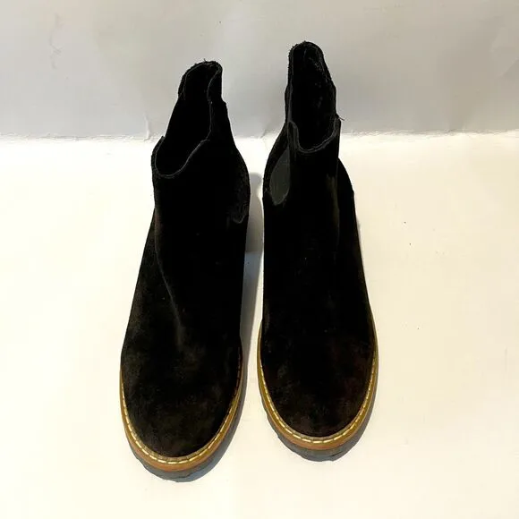 Bertuchi Black Suede Leather boots Chelsea  Spain Block Stacked Heel Ankle women