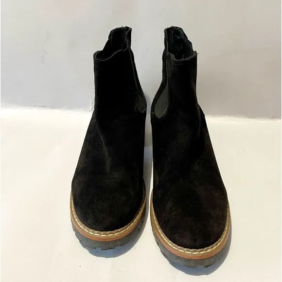 Bertuchi Black Suede Leather boots Chelsea  Spain Block Stacked Heel Ankle women