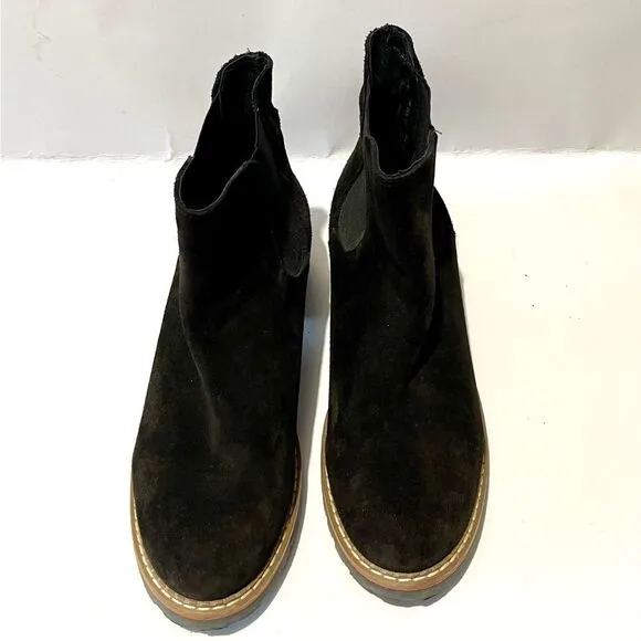 Bertuchi Black Suede Leather boots Chelsea  Spain Block Stacked Heel Ankle women