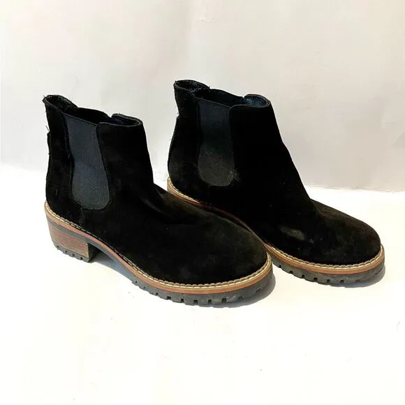 Bertuchi Black Suede Leather boots Chelsea  Spain Block Stacked Heel Ankle women