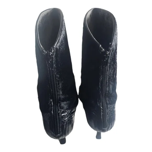 Black Exotic Snake Print Western Short Boots Synthetic Black Fur Size 10