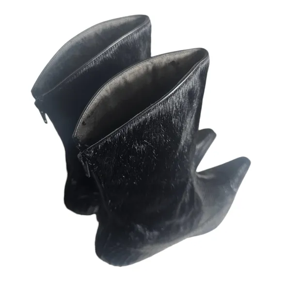 Black Exotic Snake Print Western Short Boots Synthetic Black Fur Size 10