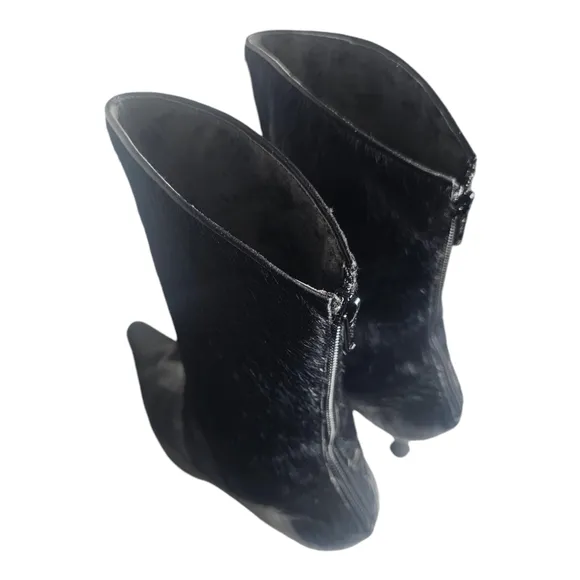 Black Exotic Snake Print Western Short Boots Synthetic Black Fur Size 10