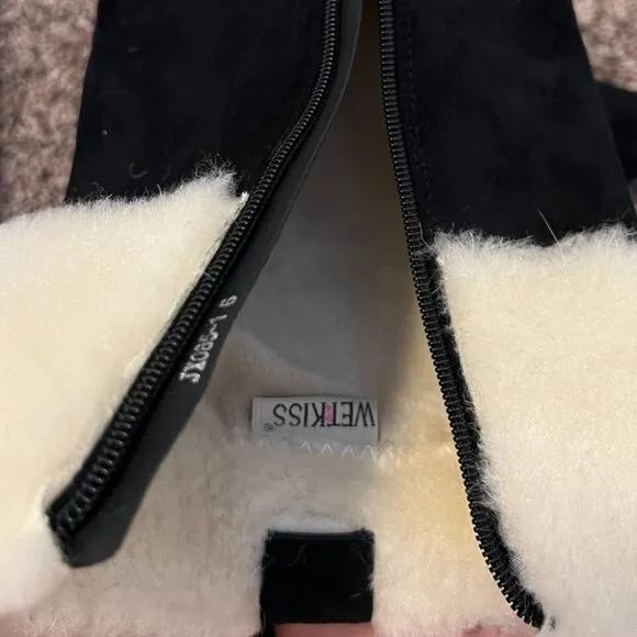 BLACK IVORY LEATHER FAUX FUR KNEE HIGH BOOTS!