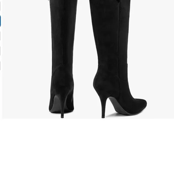 BLACK IVORY LEATHER FAUX FUR KNEE HIGH BOOTS!