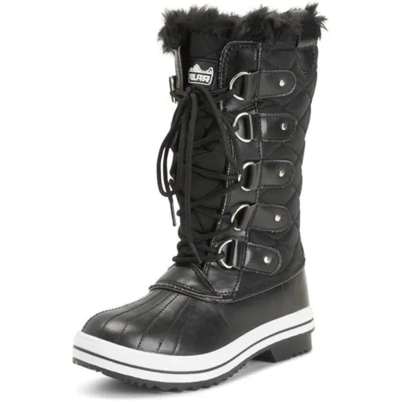 Black Rubber Polar‎ Nylon Tall Winter Snow Cold Shoes Boot for Adult Women