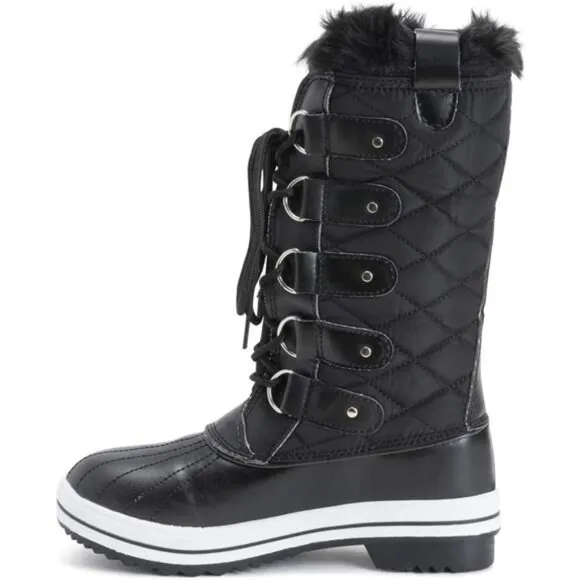 Black Rubber Polar‎ Nylon Tall Winter Snow Cold Shoes Boot for Adult Women