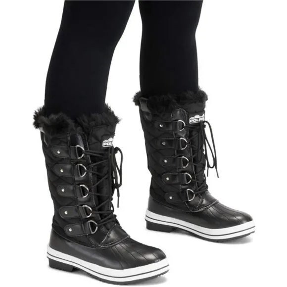 Black Rubber Polar‎ Nylon Tall Winter Snow Cold Shoes Boot for Adult Women