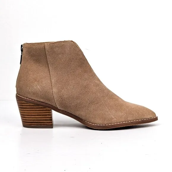 Blondo Women Tan Suede Western Heel Back Zip V Cut Ankle Boots sz 7.5