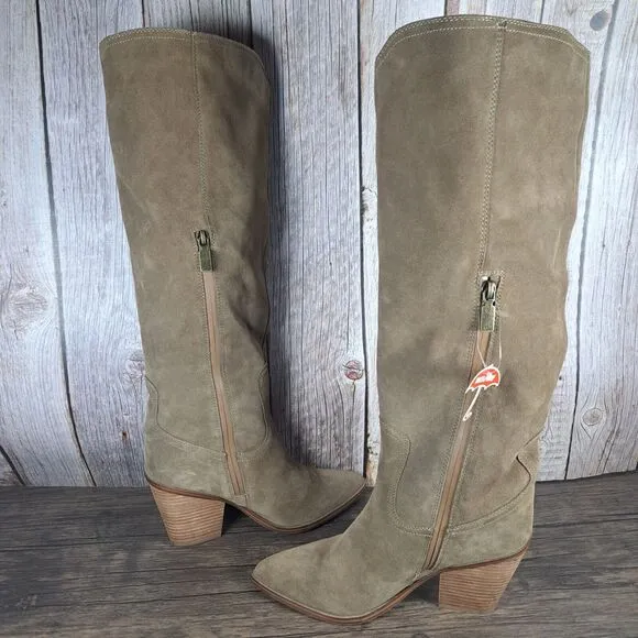 Blondo Wrangle Waterproof Wester Knee High Boot Women's Sz 7.5 Taupe Suede (NWT)