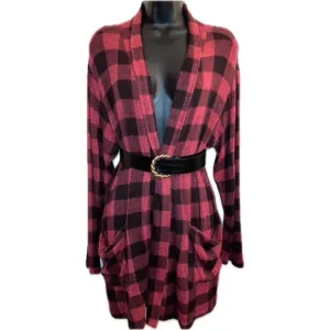 Bobeau Red Plaid Cardigan Comfy Casual Designer Fishermen Boyfriend Sweater 1X