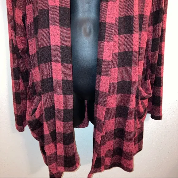 Bobeau Red Plaid Cardigan Comfy Casual Designer Fishermen Boyfriend Sweater 1X