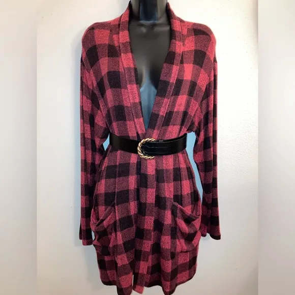 Bobeau Red Plaid Cardigan Comfy Casual Designer Fishermen Boyfriend Sweater 1X