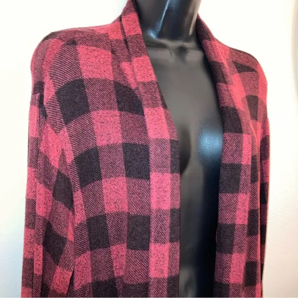 Bobeau Red Plaid Cardigan Comfy Casual Designer Fishermen Boyfriend Sweater 1X
