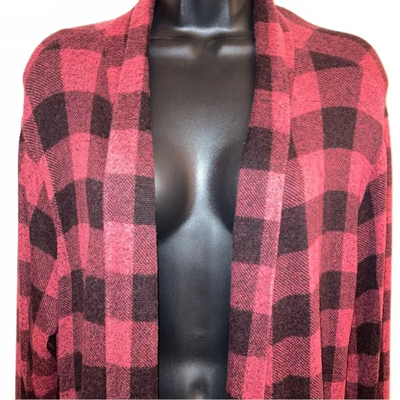 Bobeau Red Plaid Cardigan Comfy Casual Designer Fishermen Boyfriend Sweater 1X