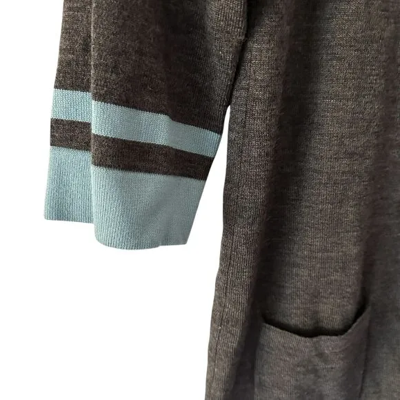 Boden Grey and Blue Wool Scoop Neck 3/4 Sleeve Midi Sweater Dress Size 12R