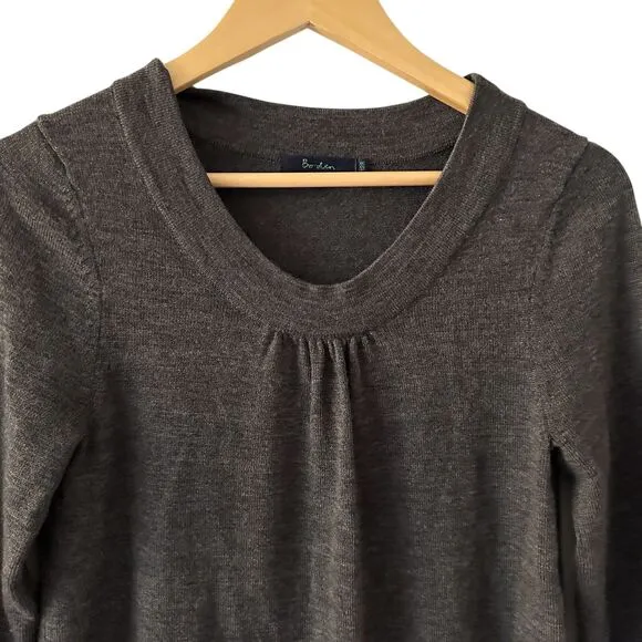 Boden Grey and Blue Wool Scoop Neck 3/4 Sleeve Midi Sweater Dress Size 12R
