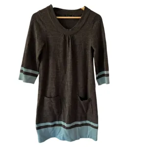 Boden Grey and Blue Wool Scoop Neck 3/4 Sleeve Midi Sweater Dress Size 12R