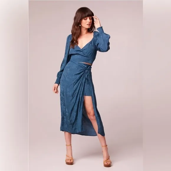 BOG Band of the Free CELENE DEEP TEAL LAYERED MIDI SKIRT NWT