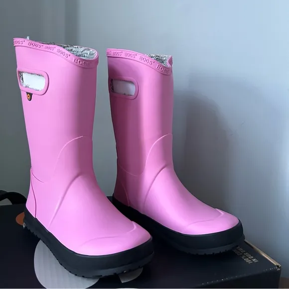 BOGS Bloom kids rubber boots plush lining with handle in pink rose size 3 NEW