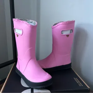BOGS Bloom kids rubber boots plush lining with handle in pink rose size 3 NEW