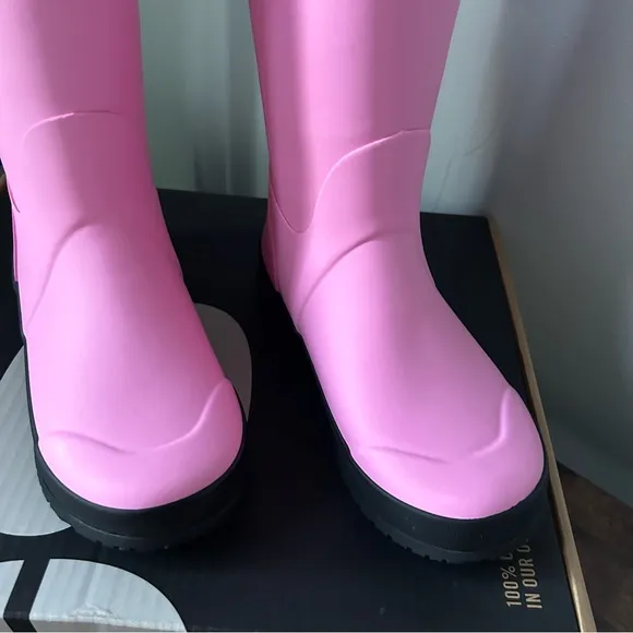 BOGS Bloom kids rubber boots plush lining with handle in pink rose size 3 NEW