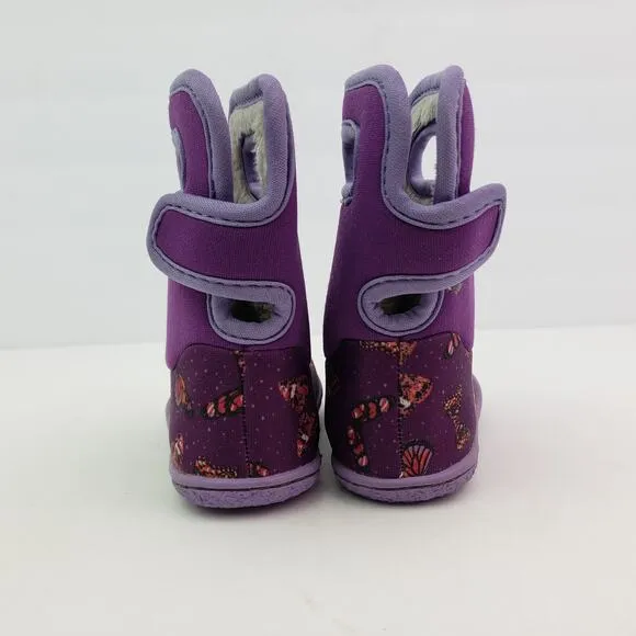 Bogs Butterfly Toddler Girls Size 5 Purple Pull On Waterproof Insulated Boots