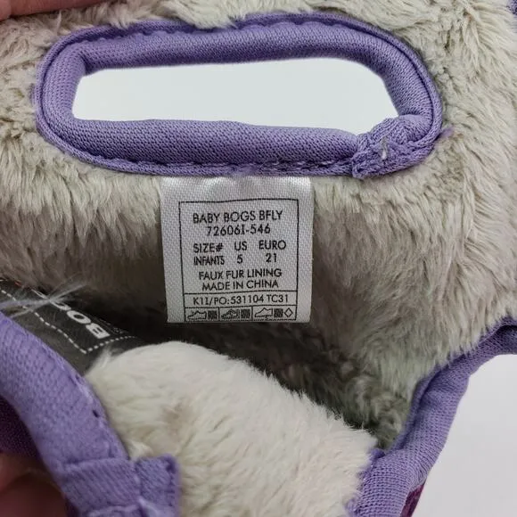 Bogs Butterfly Toddler Girls Size 5 Purple Pull On Waterproof Insulated Boots