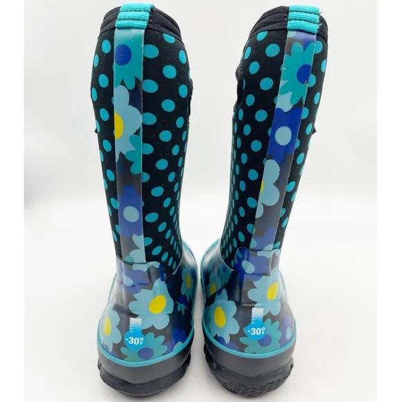 Bogs Flower Dots Winter Classic Boots # 71436-444Youth 1 Blue Yellow Black
