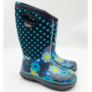 Bogs Flower Dots Winter Classic Boots # 71436-444Youth 1 Blue Yellow Black