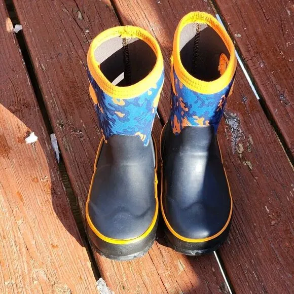 Bogs Grasp Camo Kids Navy Blue Orange Rain Boots Waterproof Outdoors Camp ,Sz 12