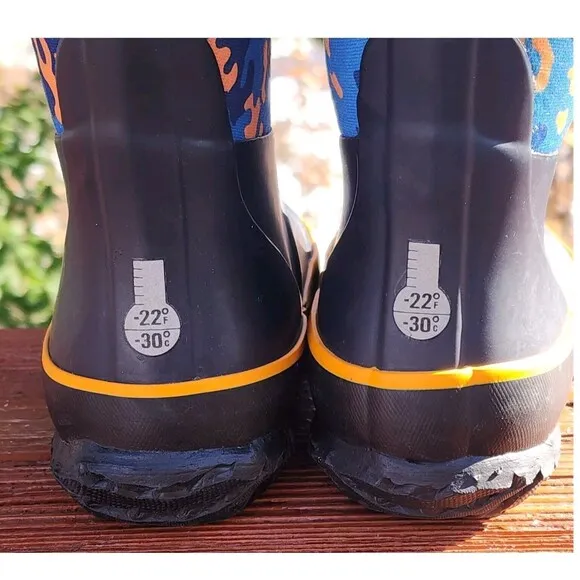 Bogs Grasp Camo Kids Navy Blue Orange Rain Boots Waterproof Outdoors Camp ,Sz 12
