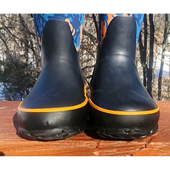 Bogs Grasp Camo Kids Navy Blue Orange Rain Boots Waterproof Outdoors Camp ,Sz 12