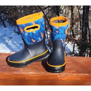 Bogs Grasp Camo Kids Navy Blue Orange Rain Boots Waterproof Outdoors Camp ,Sz 12