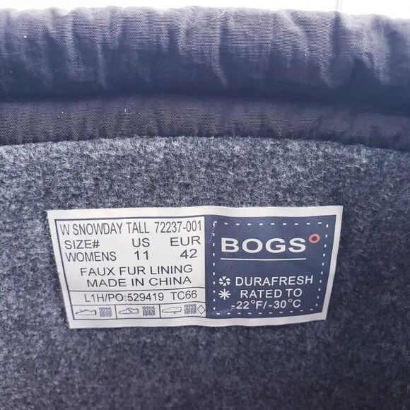 Bogs Women’s 11 Snowday Tall Black Quilted Insulated Waterproof Winter Boots