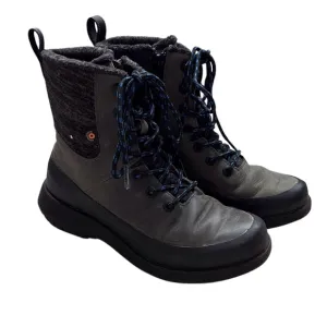 Bogs Womens 7 Freedom Lace Boots High Grey Green Black Waterproof Winter Leather