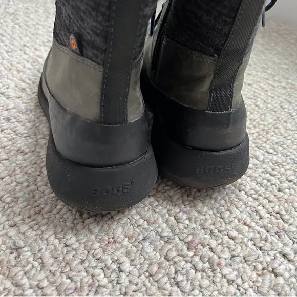 Bogs Womens 7 Freedom Lace Boots High Grey Green Black Waterproof Winter Leather