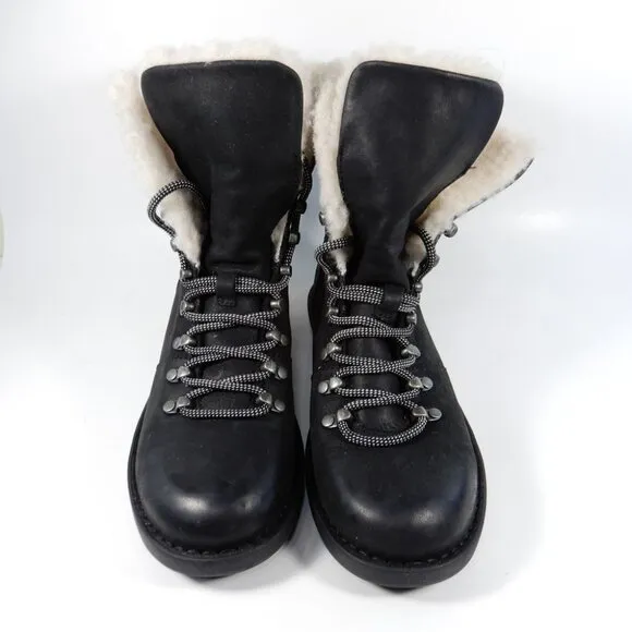 BORN Blaine Shearling Booties Boots Size 38 7 7.5 Black Leather Waterproof NEW
