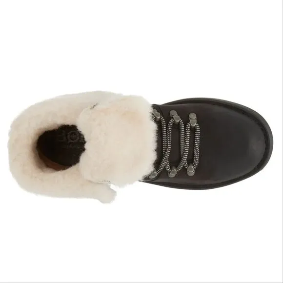 BORN Blaine Shearling Booties Boots Size 38 7 7.5 Black Leather Waterproof NEW