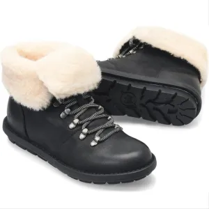 BORN Blaine Shearling Booties Boots Size 38 7 7.5 Black Leather Waterproof NEW