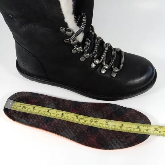 BORN Blaine Shearling Booties Boots Size 38 7 7.5 Black Leather Waterproof NEW