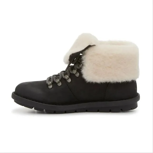 BORN Blaine Shearling Booties Boots Size 38 7 7.5 Black Leather Waterproof NEW