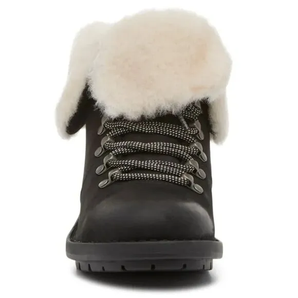 BORN Blaine Shearling Booties Boots Size 38 7 7.5 Black Leather Waterproof NEW
