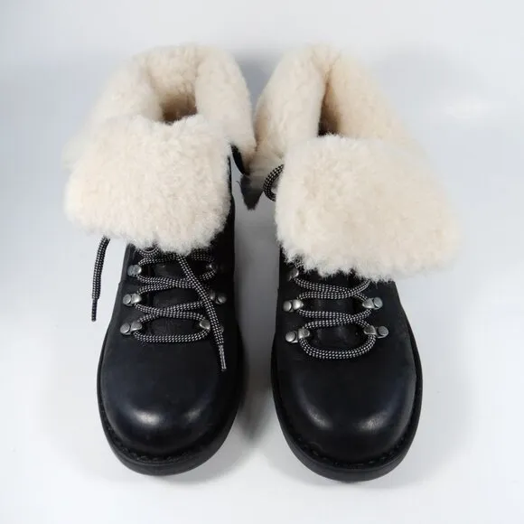 BORN Blaine Shearling Booties Boots Size 38 7 7.5 Black Leather Waterproof NEW