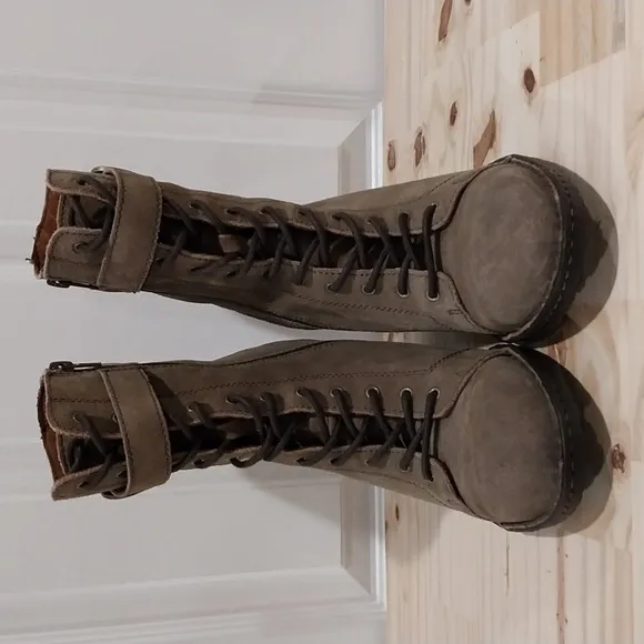 Born Cass Rust Distressed Boots Women Size 9.5 Mid Calf Stacked Block Heel Retro