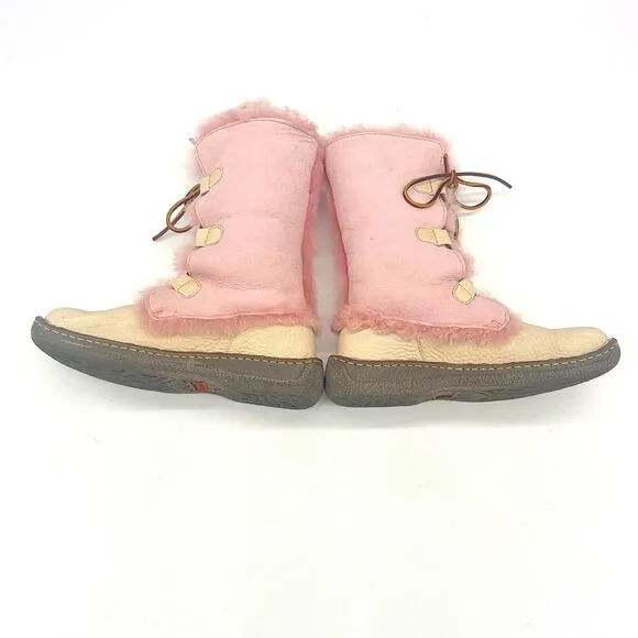 Born NOME Suede Shearling Boots Sheep Skin Cream/Pink Women US 7 Snow Square Toe